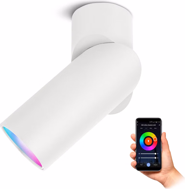 SSC-LUXon TOBI-L faretto da superficie bianco orientabile incl. lampada LED Smart RGB+ GU10 - faretto da superficie WLAN compatibile con Alexa, Siri e Google