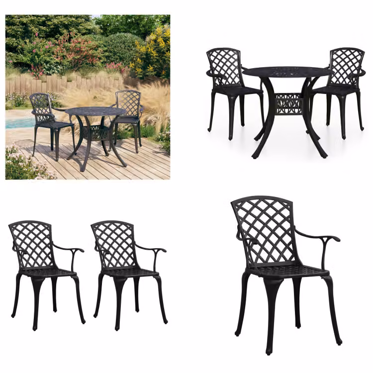vidaXL 3 pezzi. Set da bistrot in alluminio fuso nero - Set da bistrot - Set da bistrot - Set da bistrot - Set da bistrot - Set da bistrot