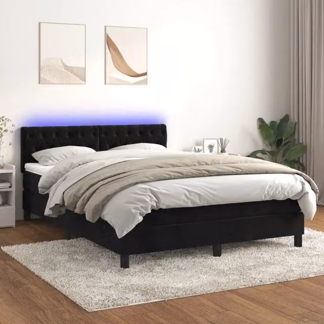 Letto Ibrido vidaXL in Velluto Nero con Illuminazione LED e Porte USB L/P/H: 140 x 190 x 88 cm