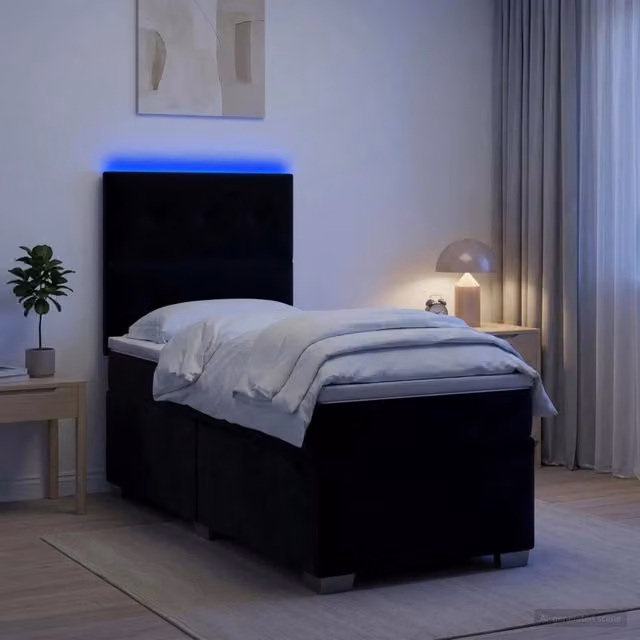 Letto box spring vidaXL in velluto nero con materasso a molle pocket e porta USB L/P: 80 x 200 cm