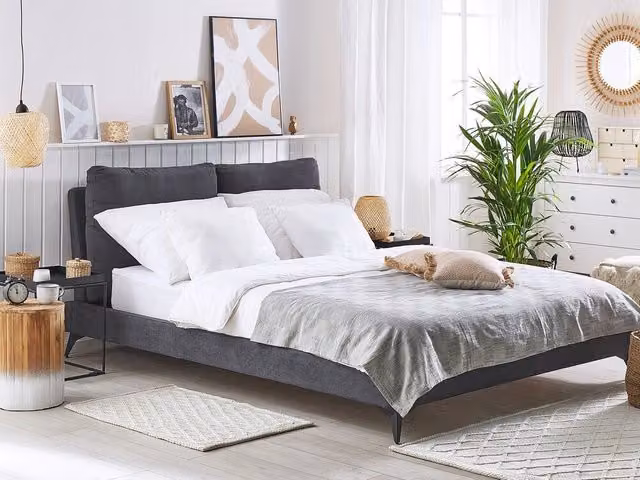 Letto imbottito Beliani in tessuto velvet grigio con struttura in metallo L/P/H: 140 x 200 cm