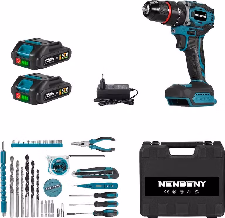 Trapano elettrico, funzionalità 3 in 1, motore brushless, set di 2 batterie A