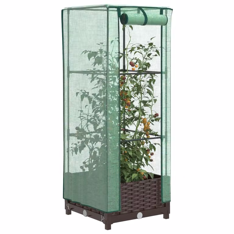 vidaXL Letto Rialzato con Copertura Serra Effetto Rattan Marrone e Verde L/P/H: 40 x 40 x 123 cm