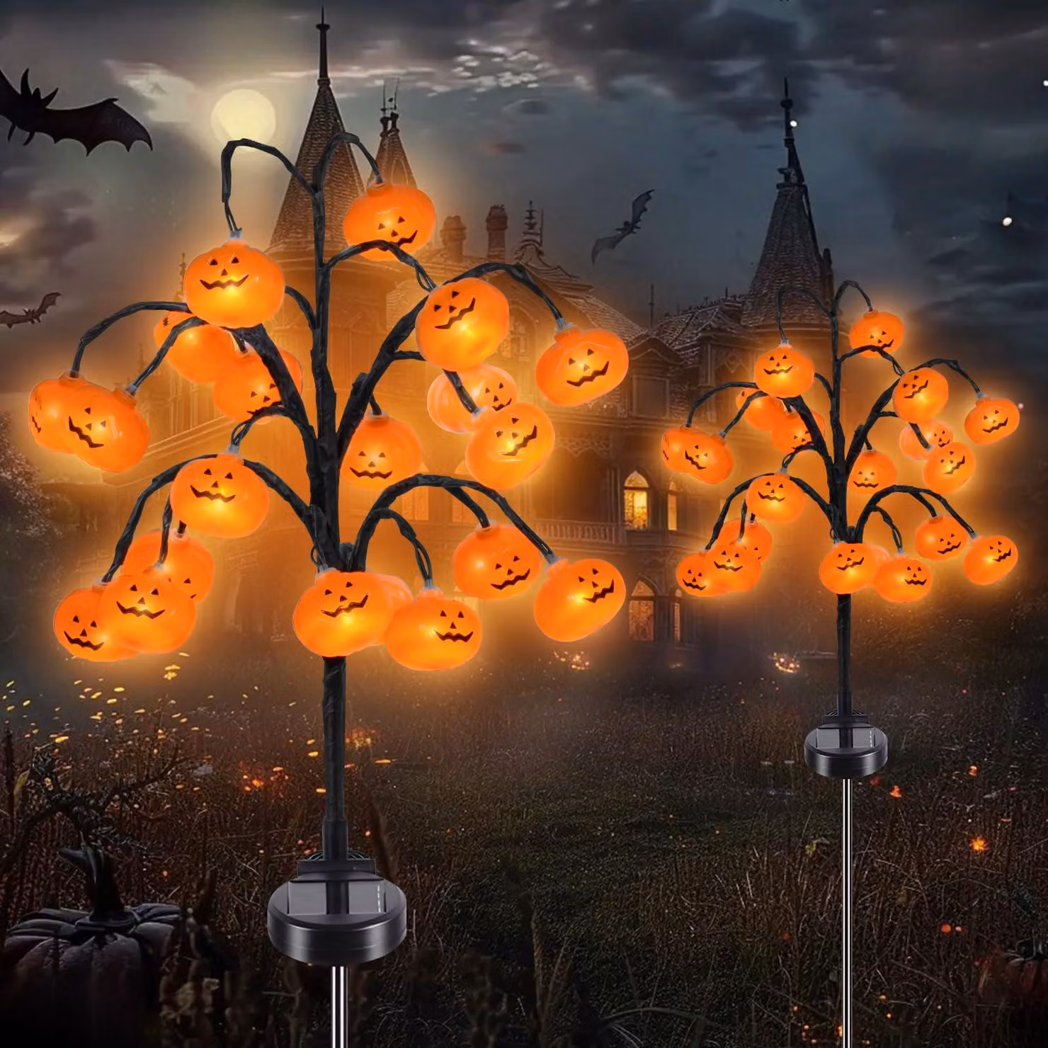 Due lanterne solari a tema Halloween, 8 modalità, impermeabili, color arancione