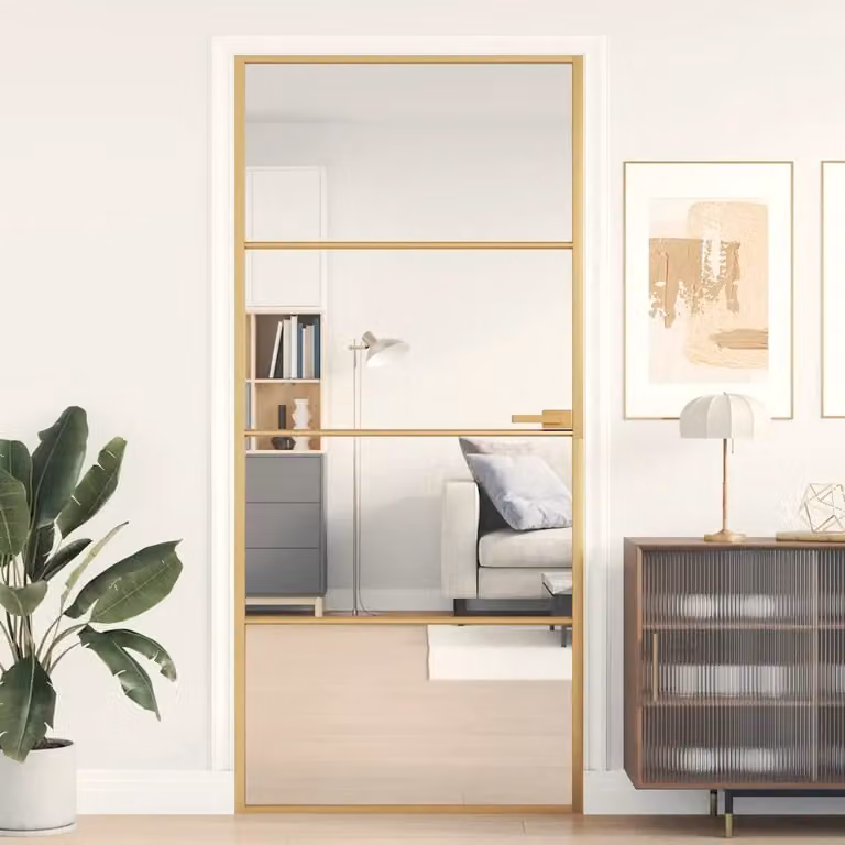 Porta interna moderna vidaXL in alluminio e vetro temperato, colore oro, L: 93 cm, H: 201,5 cm