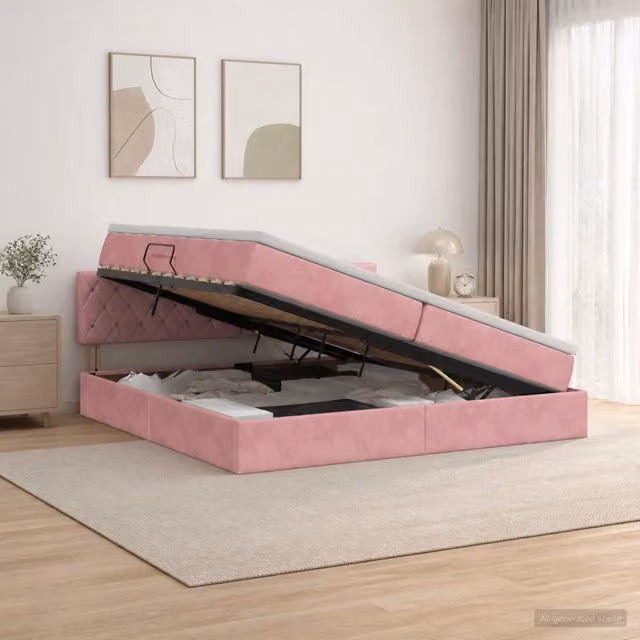 Letto con Contenitore e Testiera in Velluto Rosa vidaXL L: 200 cm, P: 200 cm, H: 88 cm