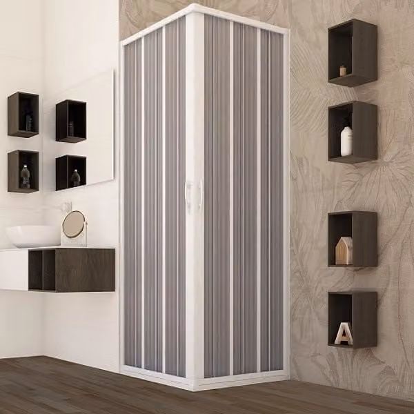 Box doccia d'angolo LEDA bianco con ante a soffietto in PVC satinato L 80 cm x P 70 cm x H 185 cm
