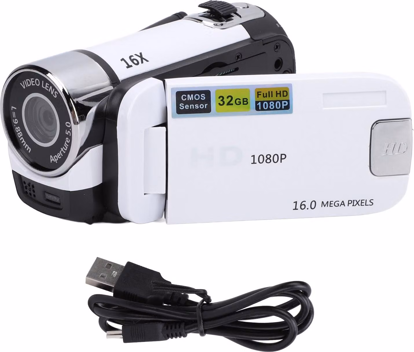 Videocamera con schermo a colori da 2,4 pollici Luce di riempimento 16 MP 1080p 16x Zoom digitale Anti Shake Registrazione in loop Videocamera per viaggi Crescita Registrazione Bianco