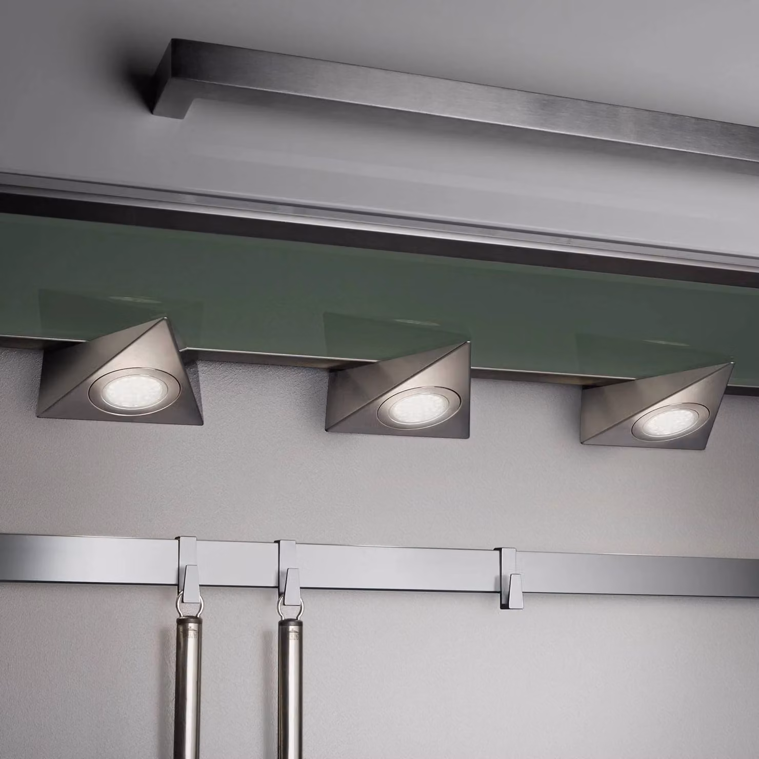 Trio Lighting Lampada LED da mobili Ecco set 3x, nichel satinato, Alluminio / Grigio / Zincato, Cucina, Metallo, Moderno, Lampade per mobili