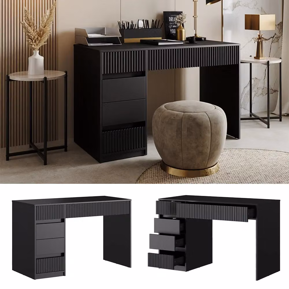 Scrivania da ufficio Vicco Omira nera con cassetti L: 120 cm, P: 55 cm, H: 76 cm – 2