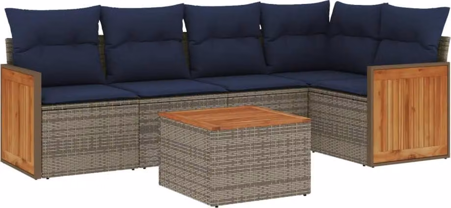 Set Divani da Giardino 6 pz con Cuscini Grigio in Polyrattan