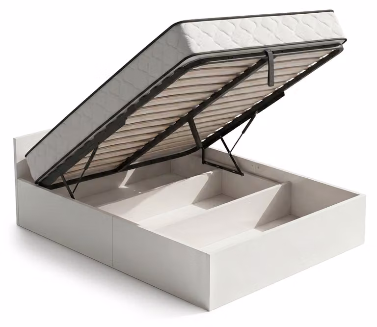 Letto con contenitore 140x200 cm rete sollevabile in metallo e materasso a molle Bianco