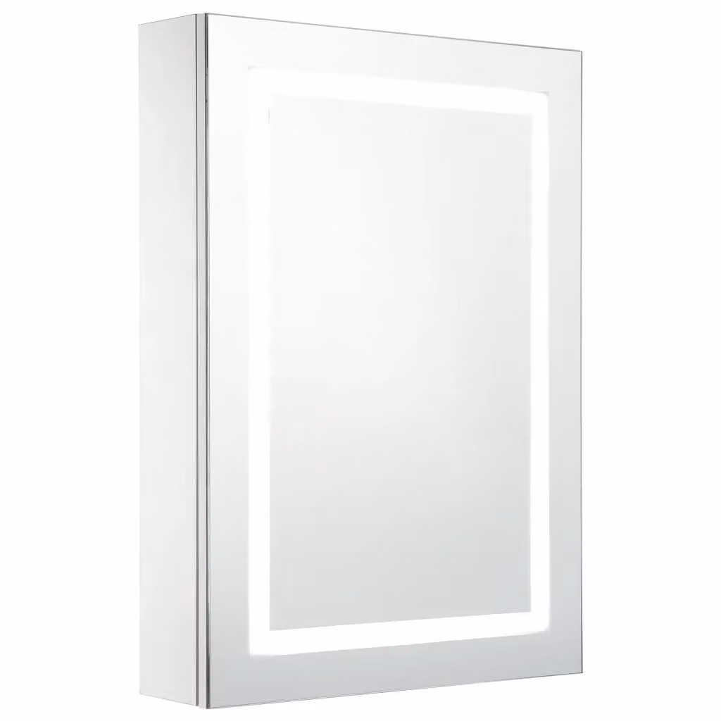 Armadietto da bagno moderno Design Mania con specchio e illuminazione LED, bianco e argento, L: 50 cm, P: 13 cm, H: 70 cm – 2