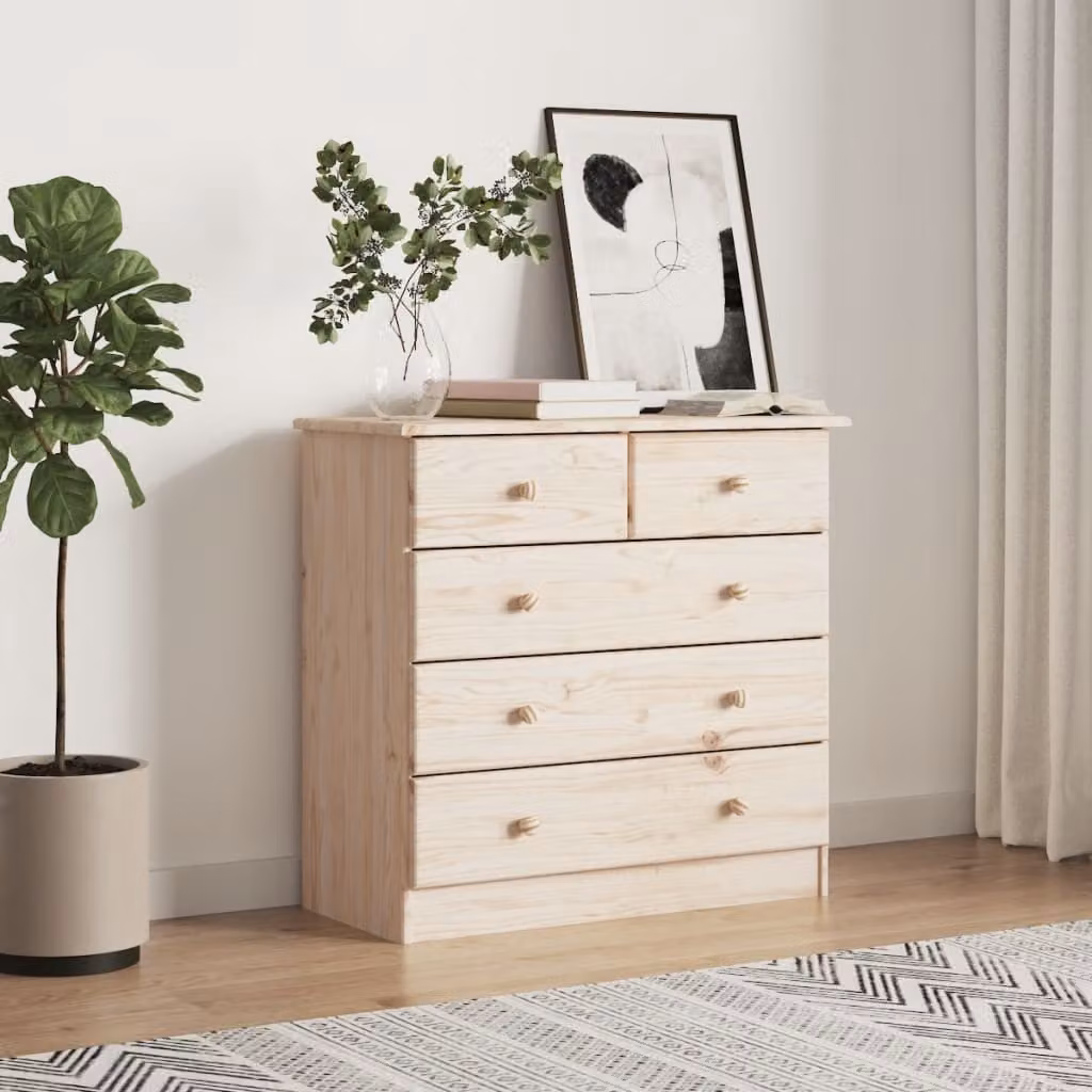 Cassettiera vidaXL in legno massello di pino naturale, L 77 cm x P 35 cm x H 73 cm