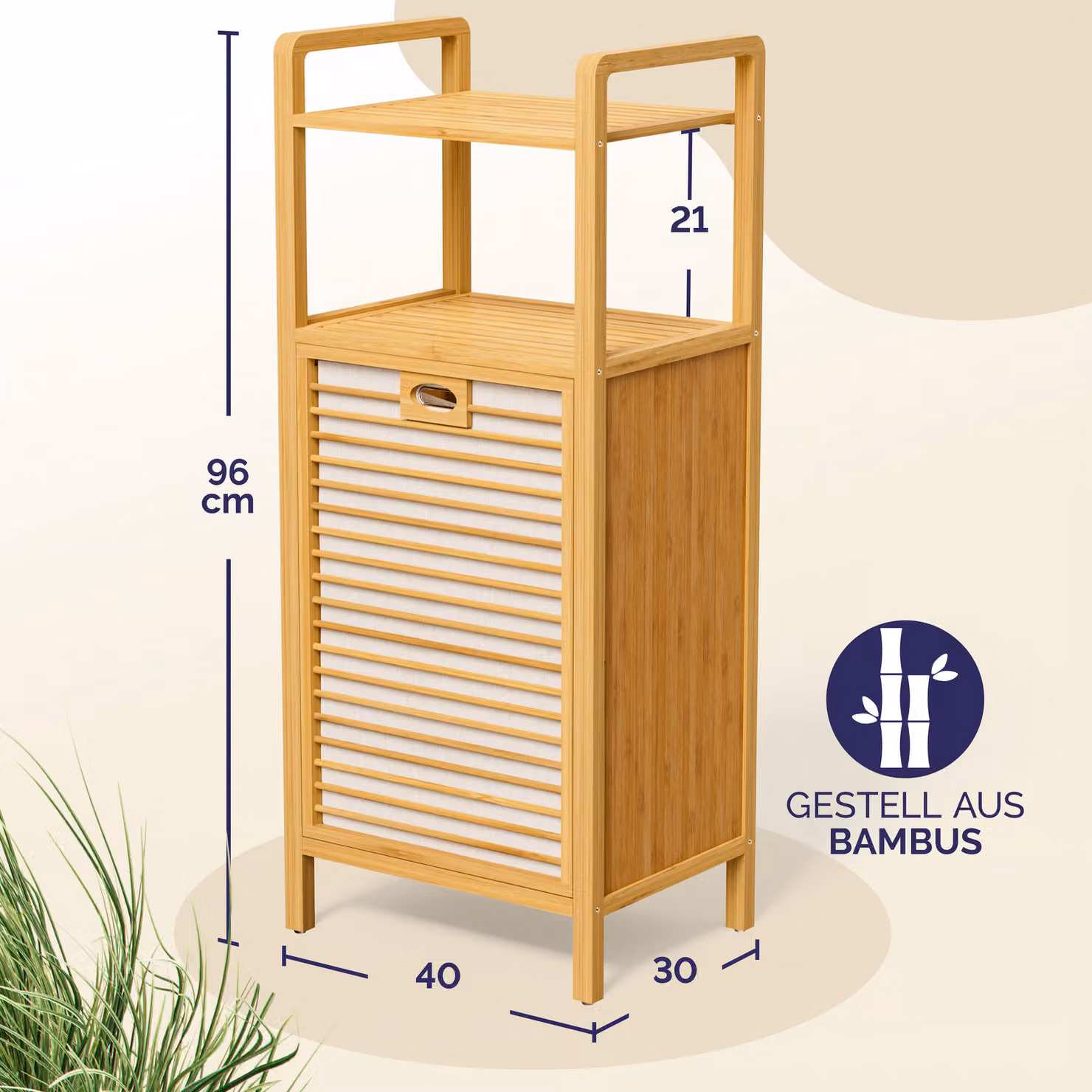 Mobile bagno Casaria in bamboo marrone con cesto portabiancheria da 35L L: 35 cm, P: 30 cm, H: 95 cm – 2