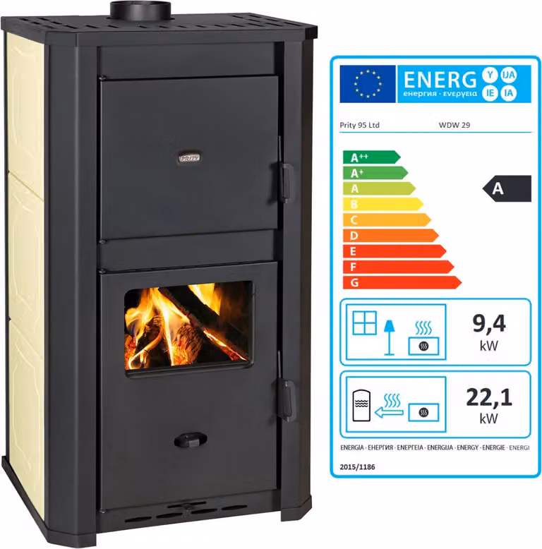 Stufa a legna PRITY WD W29 D con scambiatore di calore ad acqua Stufa a riscaldamento centrale - 31,5 Kw