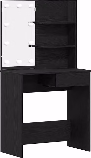 Toeletta moderna con cassetto in legno nero, L: 74,5 cm, P: 40 cm, H: 141 cm – 1