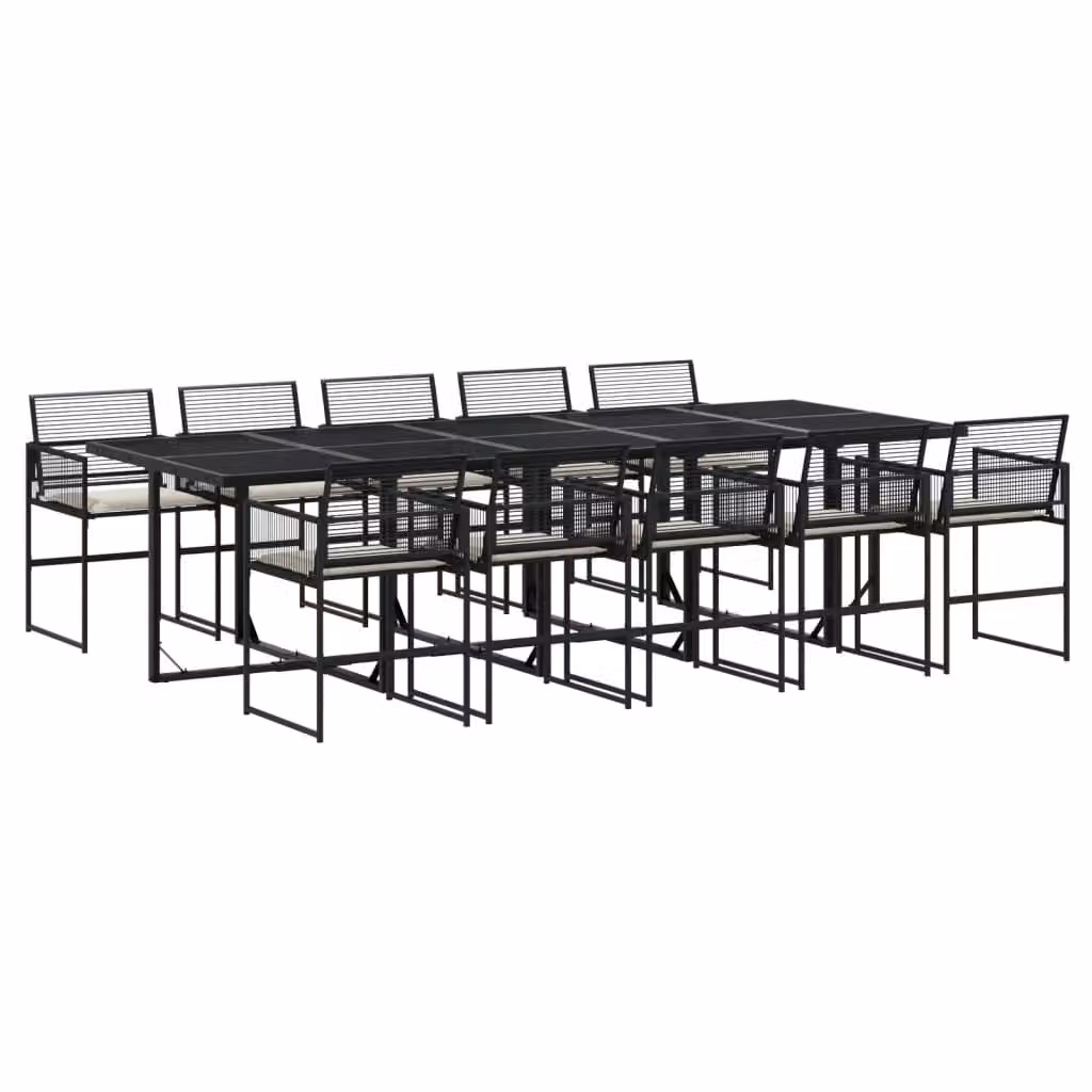 Set da Pranzo da Giardino 11 pz con Cuscini in Polyrattan Nero