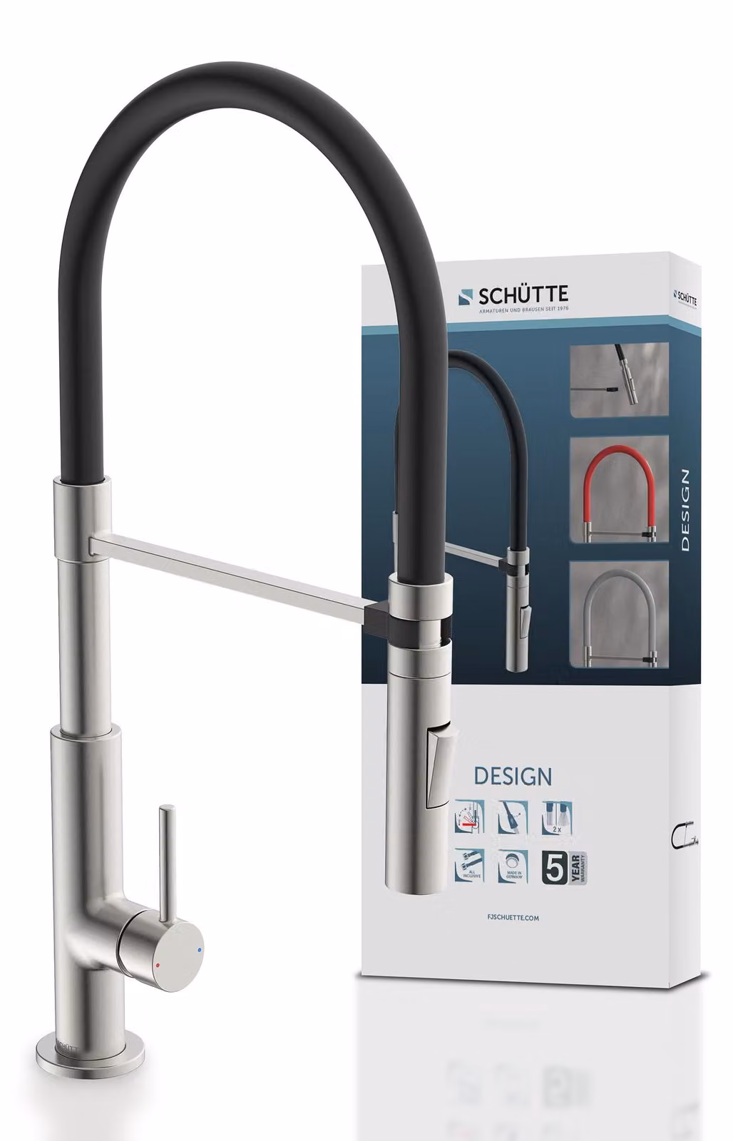 Miscelatore da cucina estraibile, cromo/nero, girevole a 360°, monoblocco