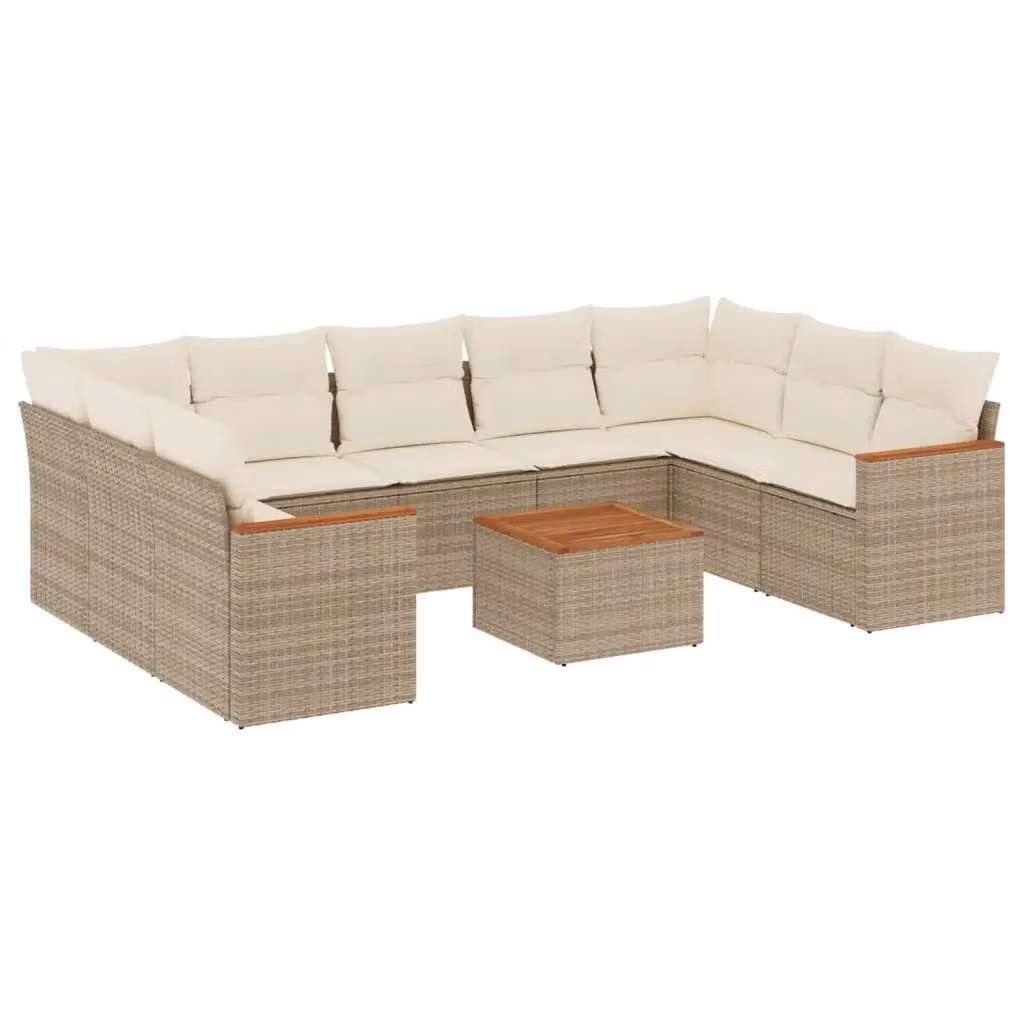 Set Divano da Giardino a L vidaXL in Polyrattan con Cuscini Beige e Tavolino da Esterno – 2