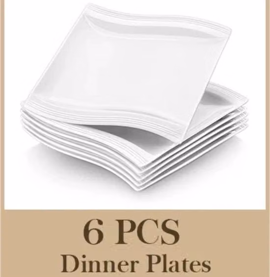 Set di piatti da tavola EliteNest in porcellana bianca, 6 pezzi, design quadrato, L: 26 cm, P: 27 cm