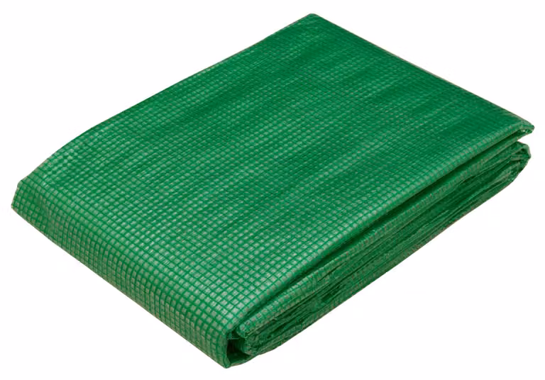 Telo in plastica verde con occhielli, dimensioni 1,5 x 20 m, grammatura 260 gsm