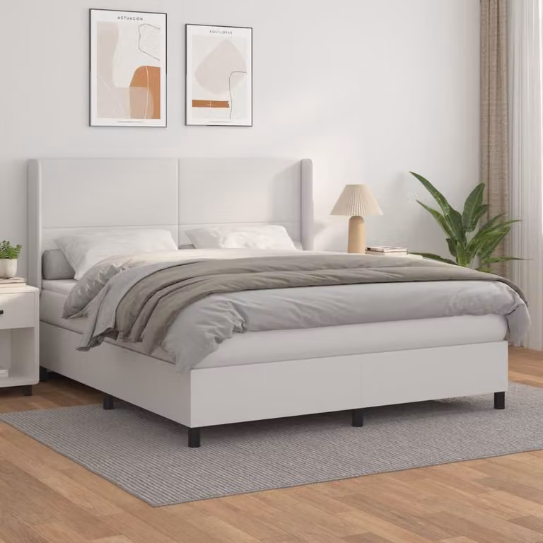 The Living Store Letto a molle insacchettate con materasso bianco 160x200 cm in Pelle finta