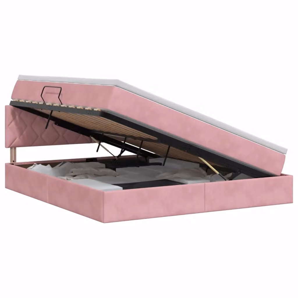 Letto con Contenitore vidaXL in Velluto Rosa e Bianco con Testiera, L/P: 180 x 200 cm – 2