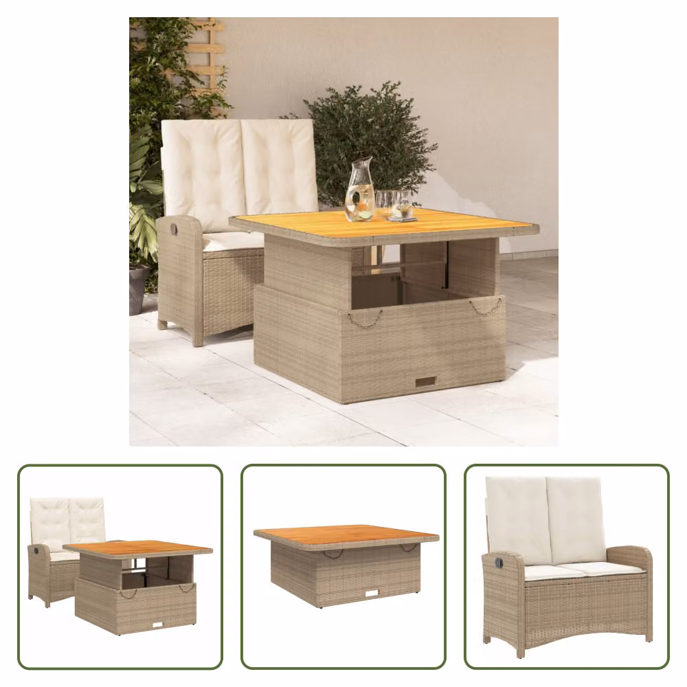 The Living Store Set da pranzo da giardino a 2 pezzi con cuscini Beige poly rattan