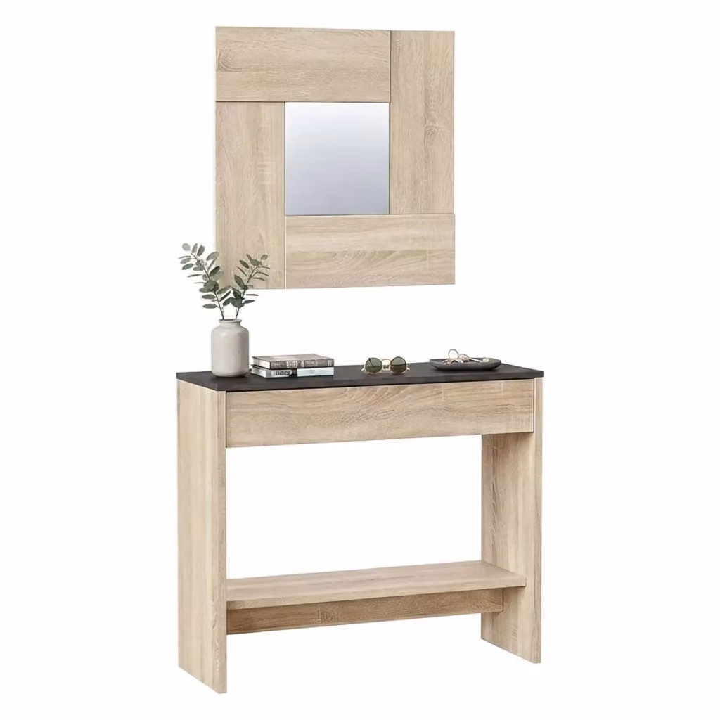 Mobile da ingresso Alwin DMORA con specchio, Marrone Rovere, L: 92 cm, P: 33 cm, H: 79 cm – 2