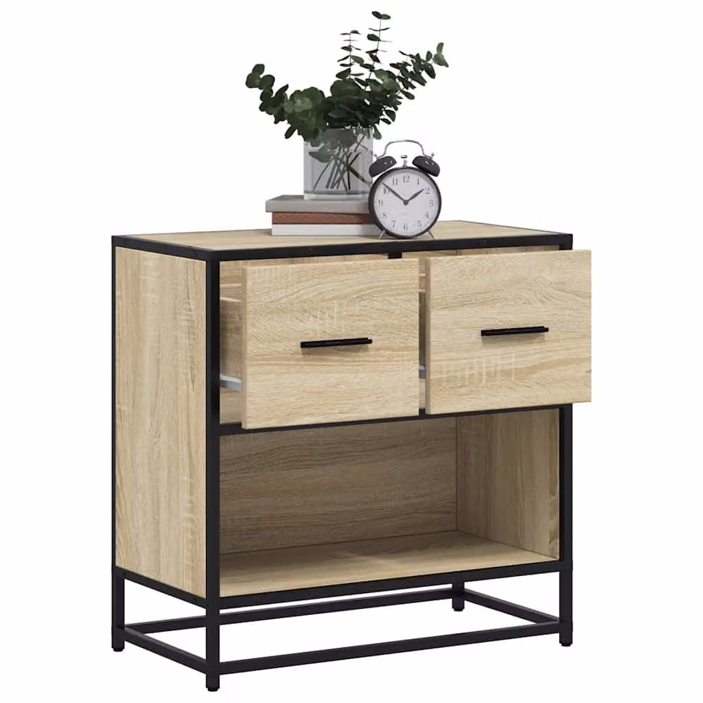 Comodino moderno vidaXL in legno e metallo, colore rovere sonoma e beige, L: 60 cm, P: 31 cm, H: 60 cm