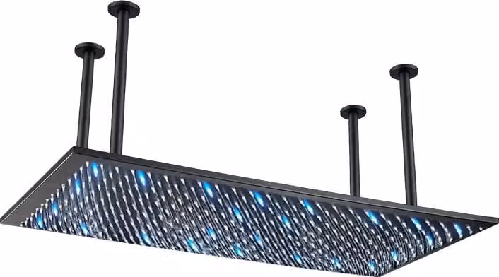 Soffione doccia a soffitto, funzione pioggia, LED nero
