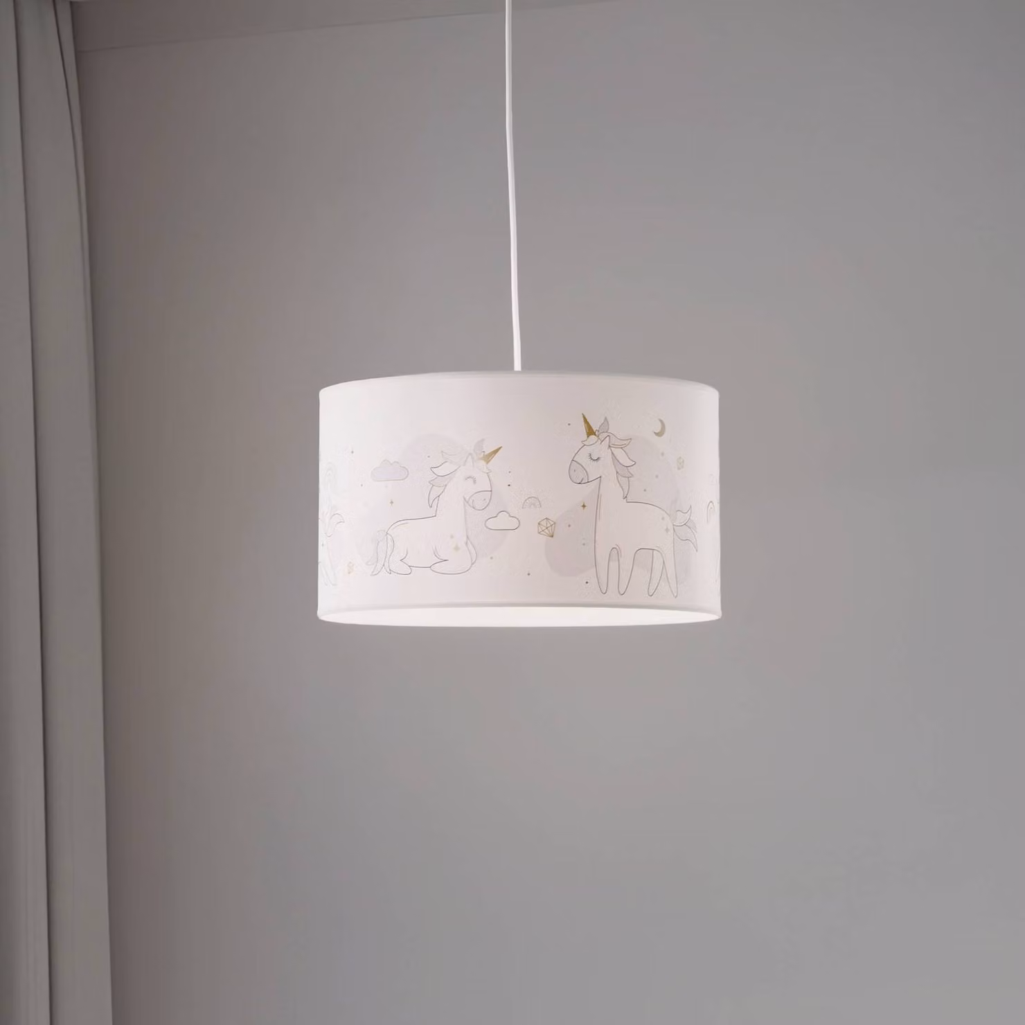 Lampada a sospensione Mila Duolla, dimmerabile, Bianco / Opale, Cameretta, Tessuto / Stoffa / Seta, Lampada a sospensione
