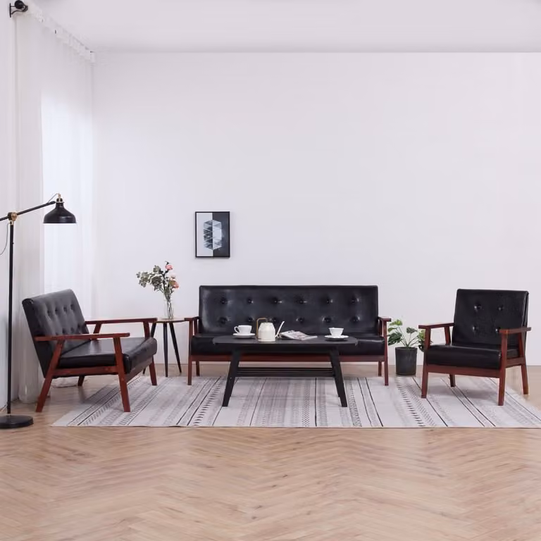 Maison Exclusive - Set divano 3 pezzi in ecopelle nera