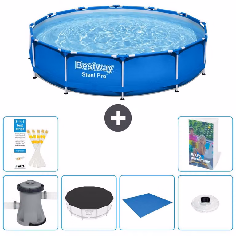 Piscina gonfiabile Bestway Steel Pro, rotonda, dimensioni 366x76 cm, composta da 5 parti, modello S248