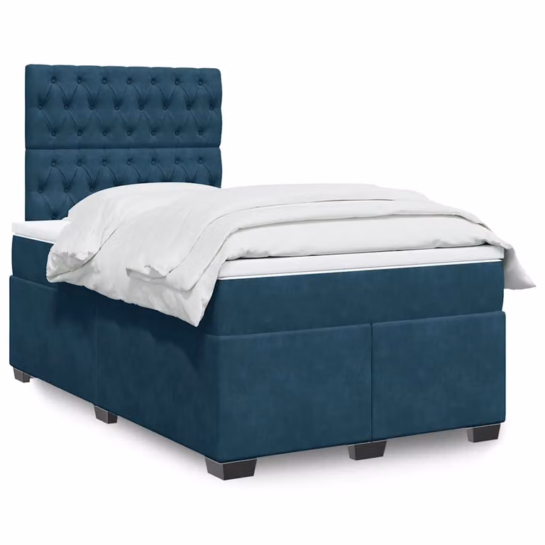vidaXL Giroletto a Molle con Materasso Ibrido in Velluto Blu e Bianco L/P/H: 120 x 200 cm