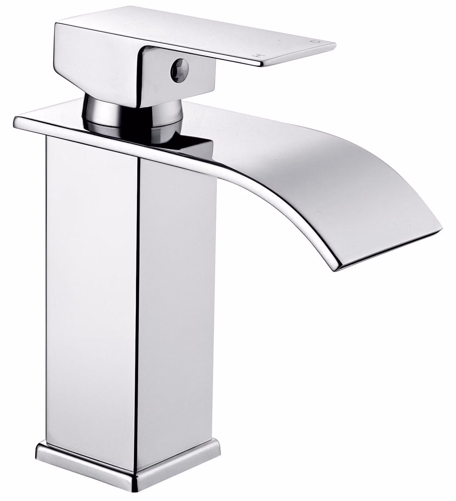 Miscelatore per lavabo a cascata con erogatore alto, finitura cromata