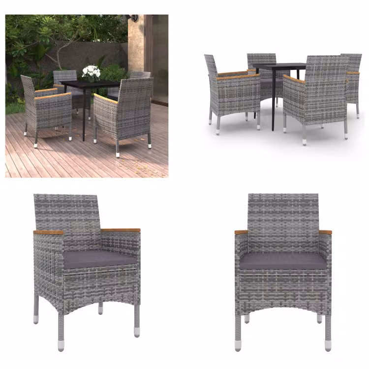 vidaXL Set da pranzo da giardino 5 pezzi con cuscini in polirattan e vetro - Set da pranzo da giardino - Set da pranzo da giardino - Set da pranzo da esterno - Tavolo e sedia da giardino
