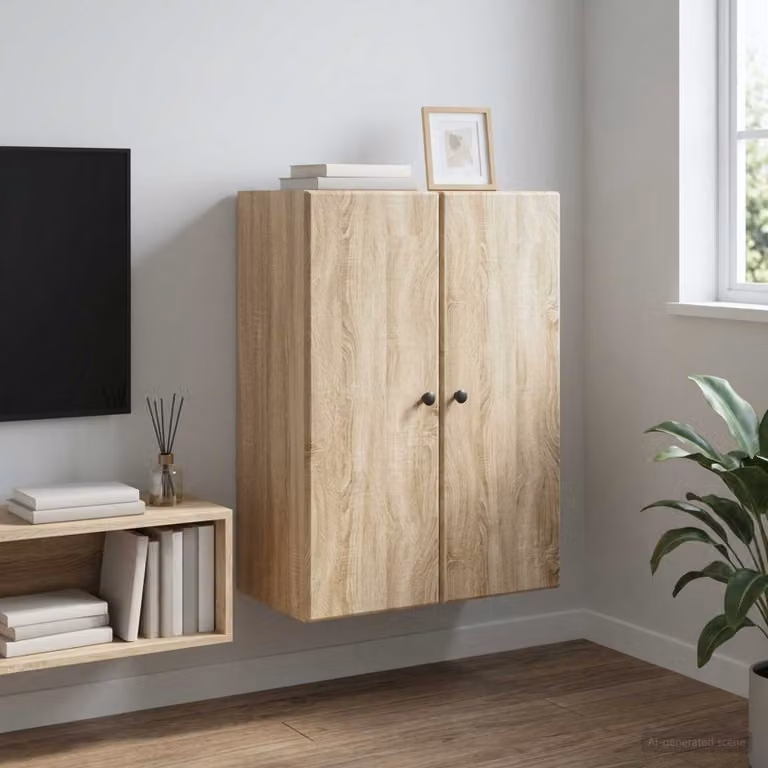 Mobiletto a muro vidaXL moderno in legno e metallo marrone, L: 66 cm, P: 34,5 cm, H: 90 cm