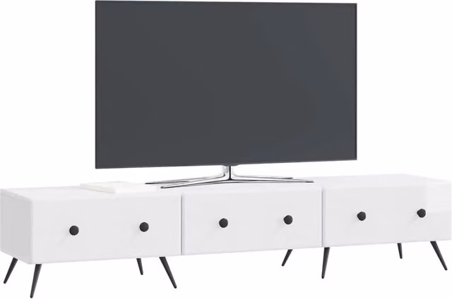 Mobile TV moderno bianco lucido in legno ingegnerizzato L: 147 cm, P: 34,5 cm, H: 30 cm – 1