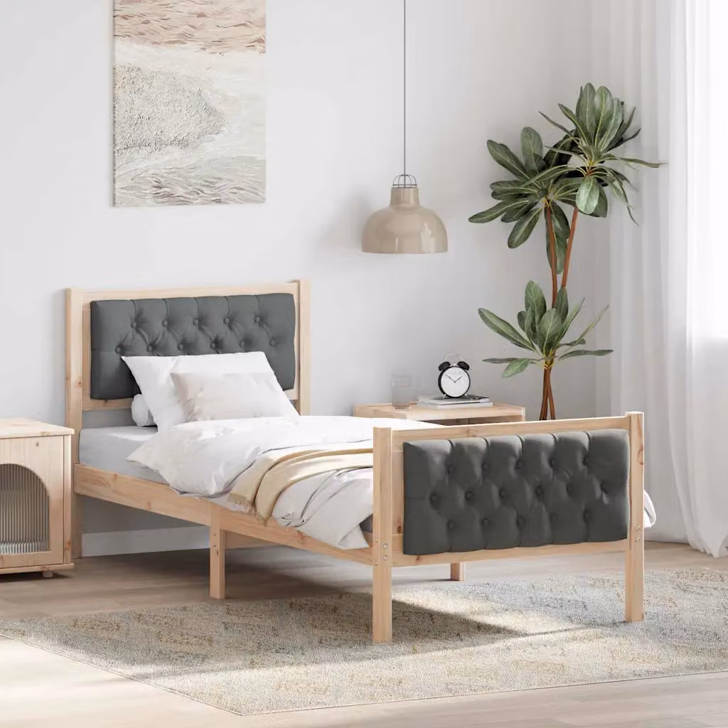 Struttura del letto vidaXL in pino massello con doghe fisse, Grigio scuro, L 80 x P 190 cm
