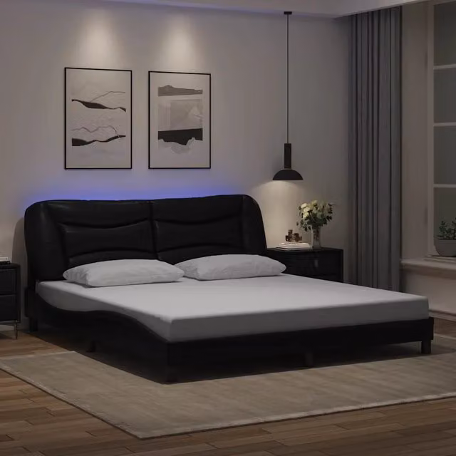 Letto con base contenitore e illuminazione LED vidaXL Hvar Nero 180x200 cm – 1