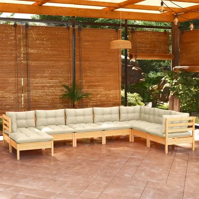 Set Divani da Giardino 8 pz con Cuscini Crema Massello di Pino 3096659