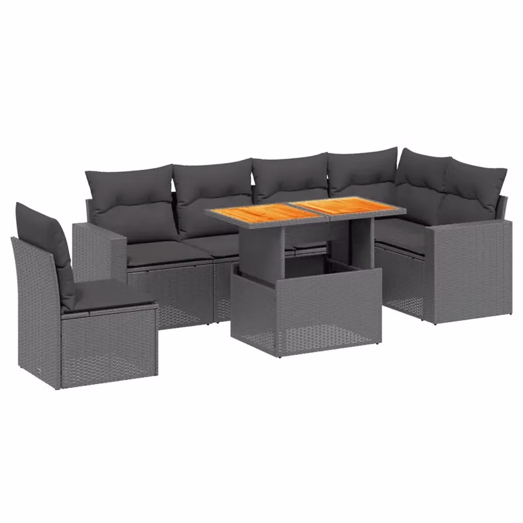 Set Divani da Giardino vidaXL a Forma a L con Cuscini, 7 Pezzi in Polyrattan Nero con Tavolino e Sedute Imbottite Resistenti ai Raggi UV – 2