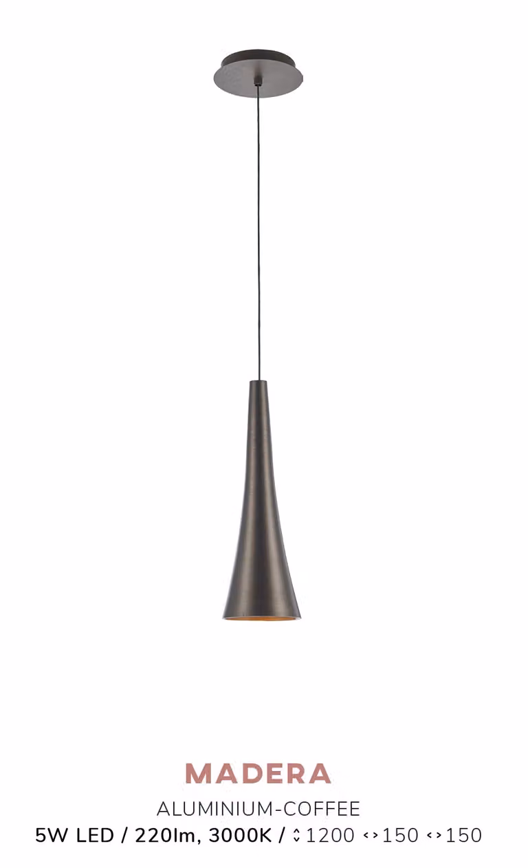 Lampada a sospensione LED MADERA 5W, 3000K, caffè, Ø: 15 H: 120 cm