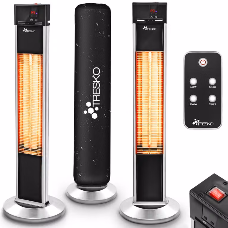 Riscaldatore da esterno a stelo - Radiatore da 2000 W con telecomando e timer - Colore argento