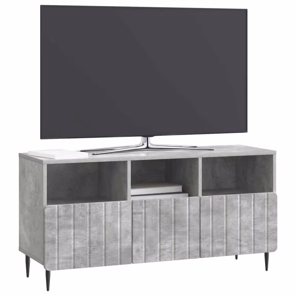 Mobile TV moderno con cassetto e credenza in legno e metallo, Grigio Cemento, L: 102 cm, P: 34,5 cm, H: 50 cm – 2