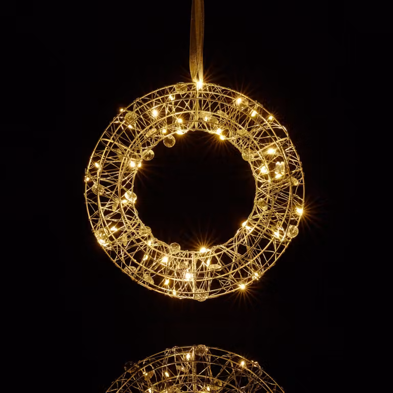 Ghirlanda luminosa a LED, diametro 25 cm, color argento, luci LED bianco caldo, alimentata a batteria
