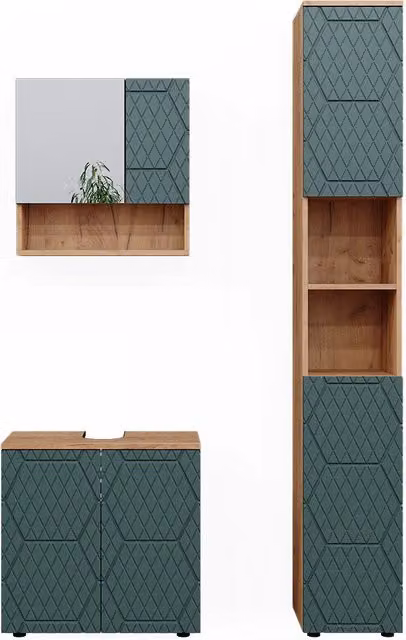 Set mobili bagno Irma Verde/Rovere dorato 3 pezzi Vicco