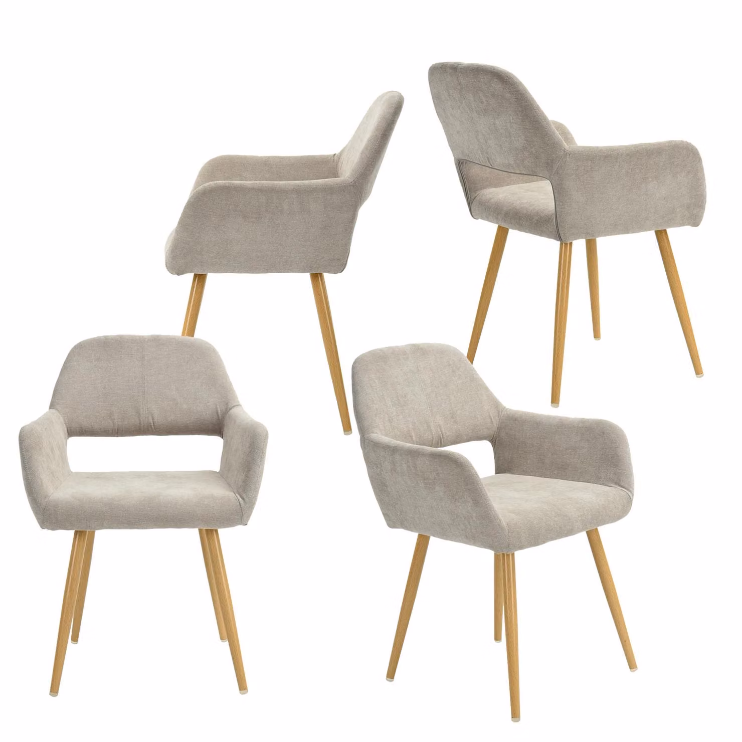 Meubles Cosy Set da 4 sedie da pranzo scandinave con braccioli in tessuto beige – CROMWELL